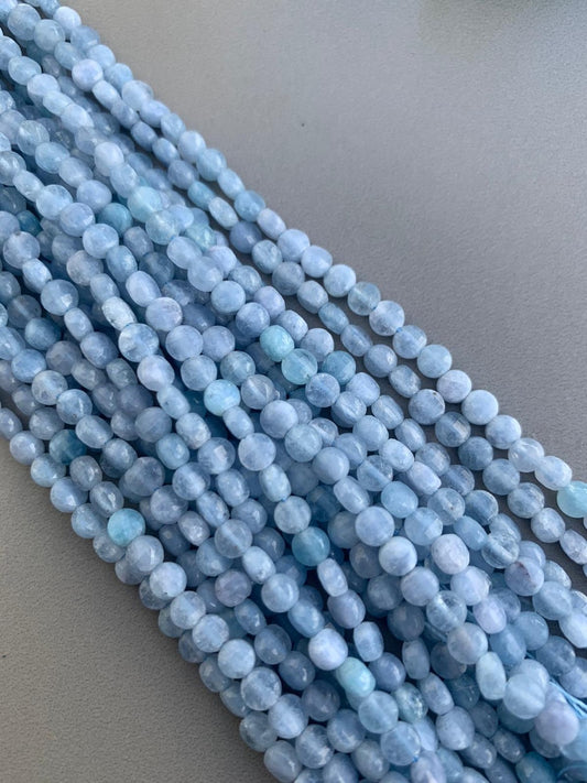 4mm Aquamarine Flat Coin Faceted Qty 90 beads per strand 21728