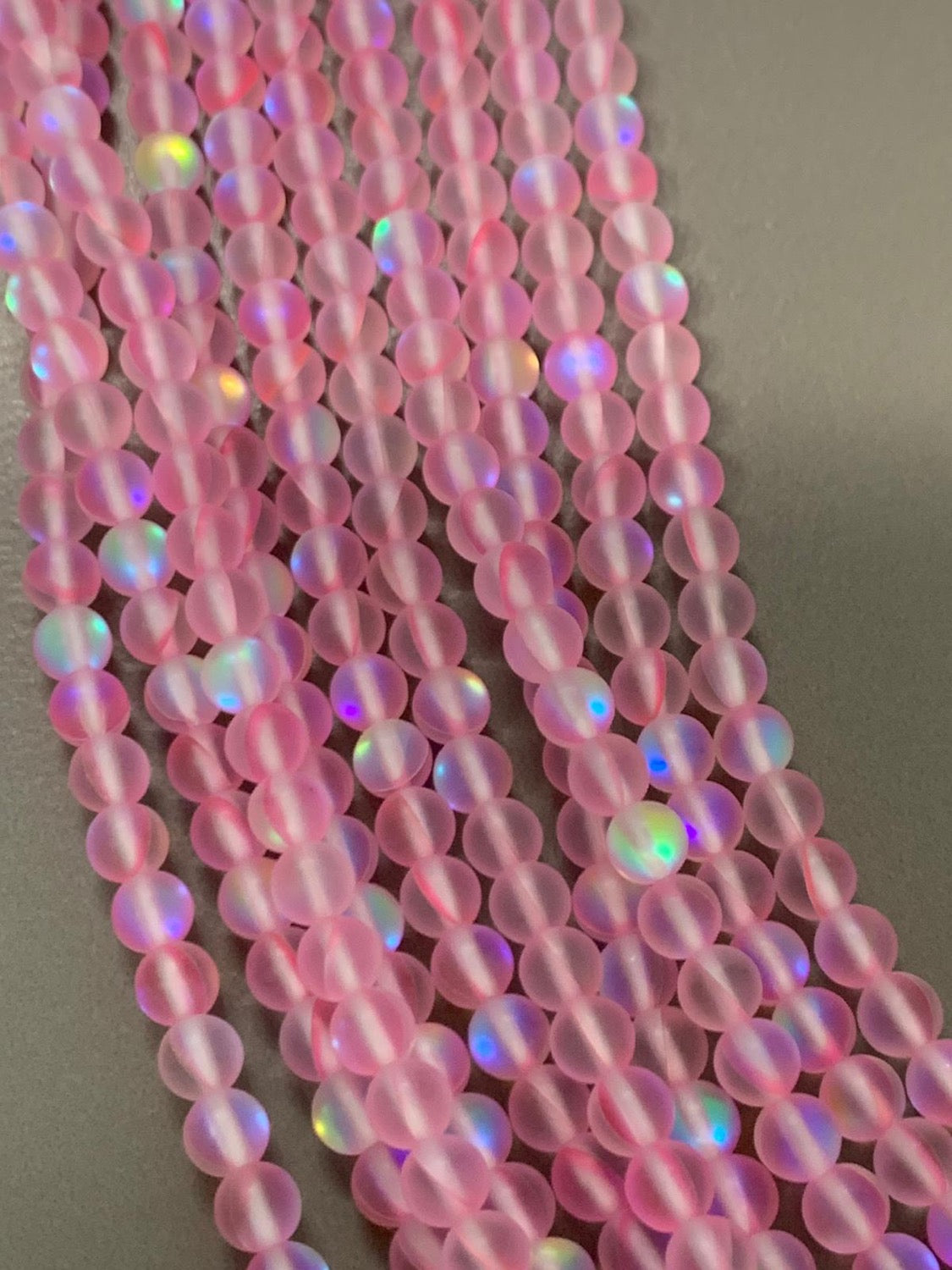 6mm AB Translucent Light Pink Matte Qty 62 beads per strand 21737