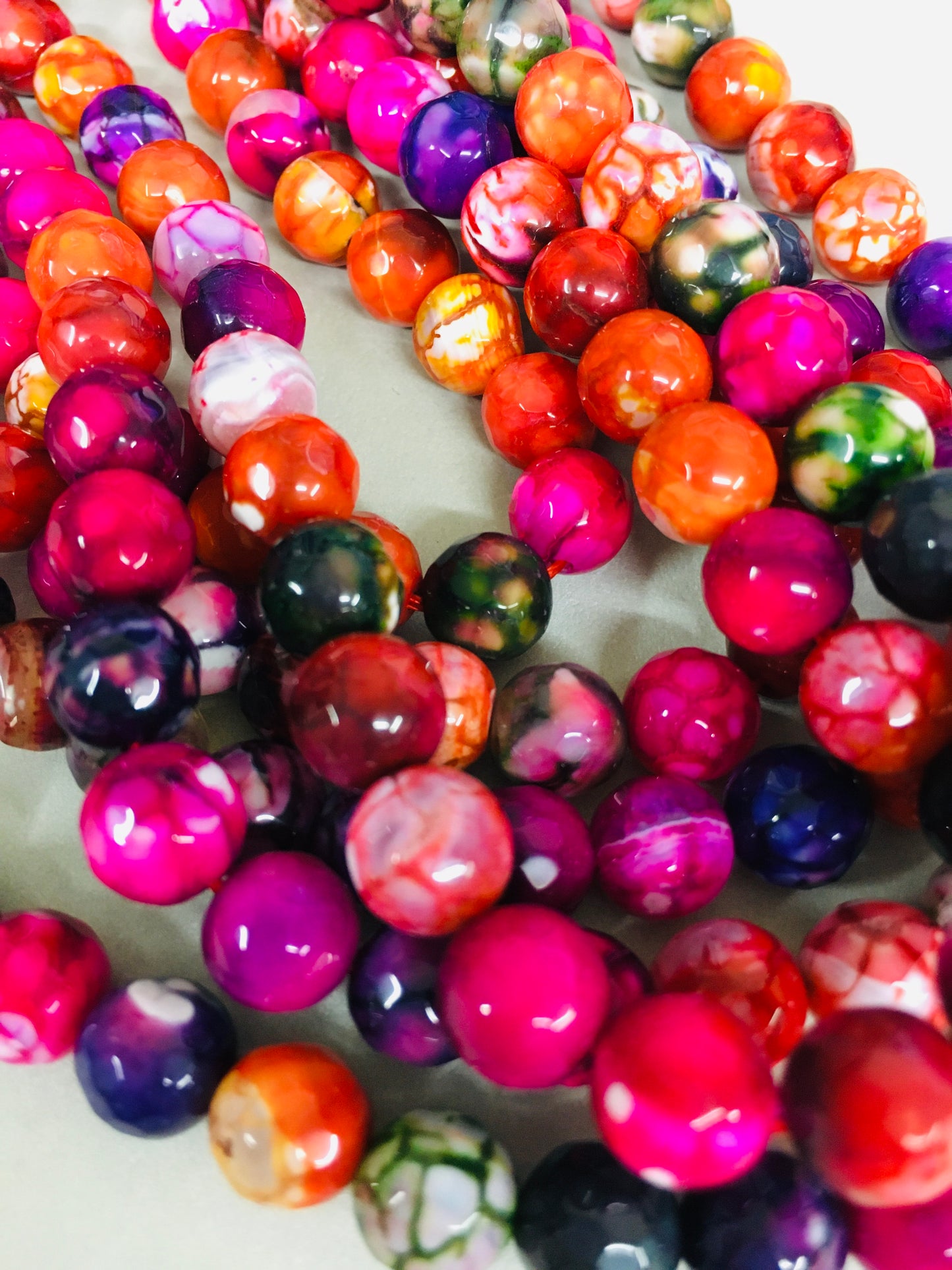 8mm Pink, Orange, Purple, Green and White Agate Faceted Strand / Agata