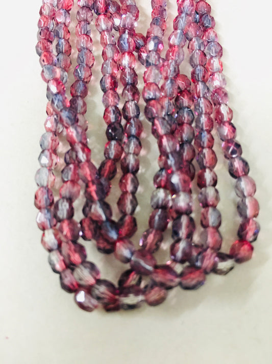 4mm Pink and Black Round Faceted Czech Strand / Redondo