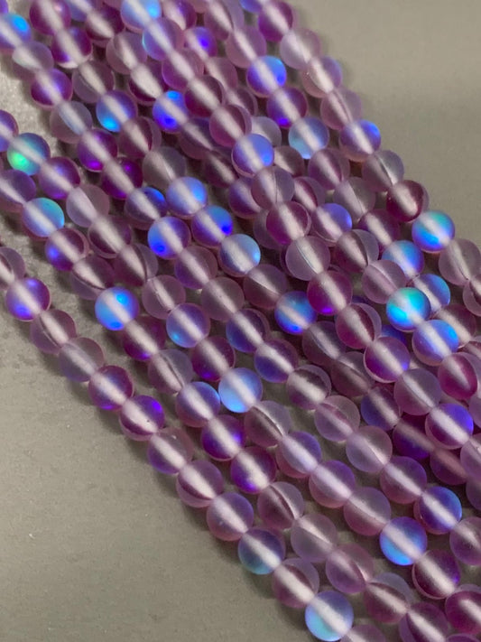 8mm AB Translucent Purple Matte Qty 48 beads per strand 21738