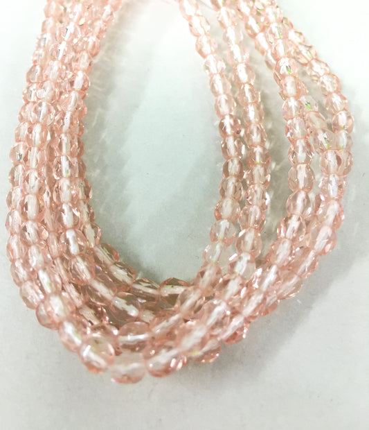 4mm Pink Round Faceted Czech Strand / Redondo