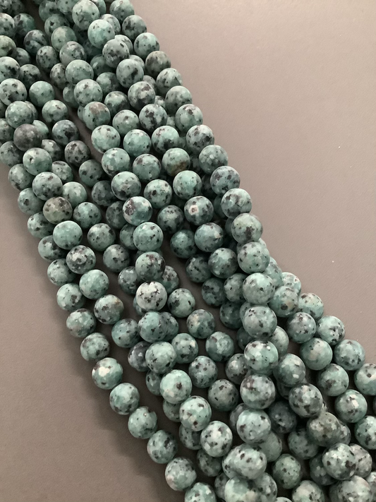 8mm Green With black jasper Qty 46 bead per strand 21797