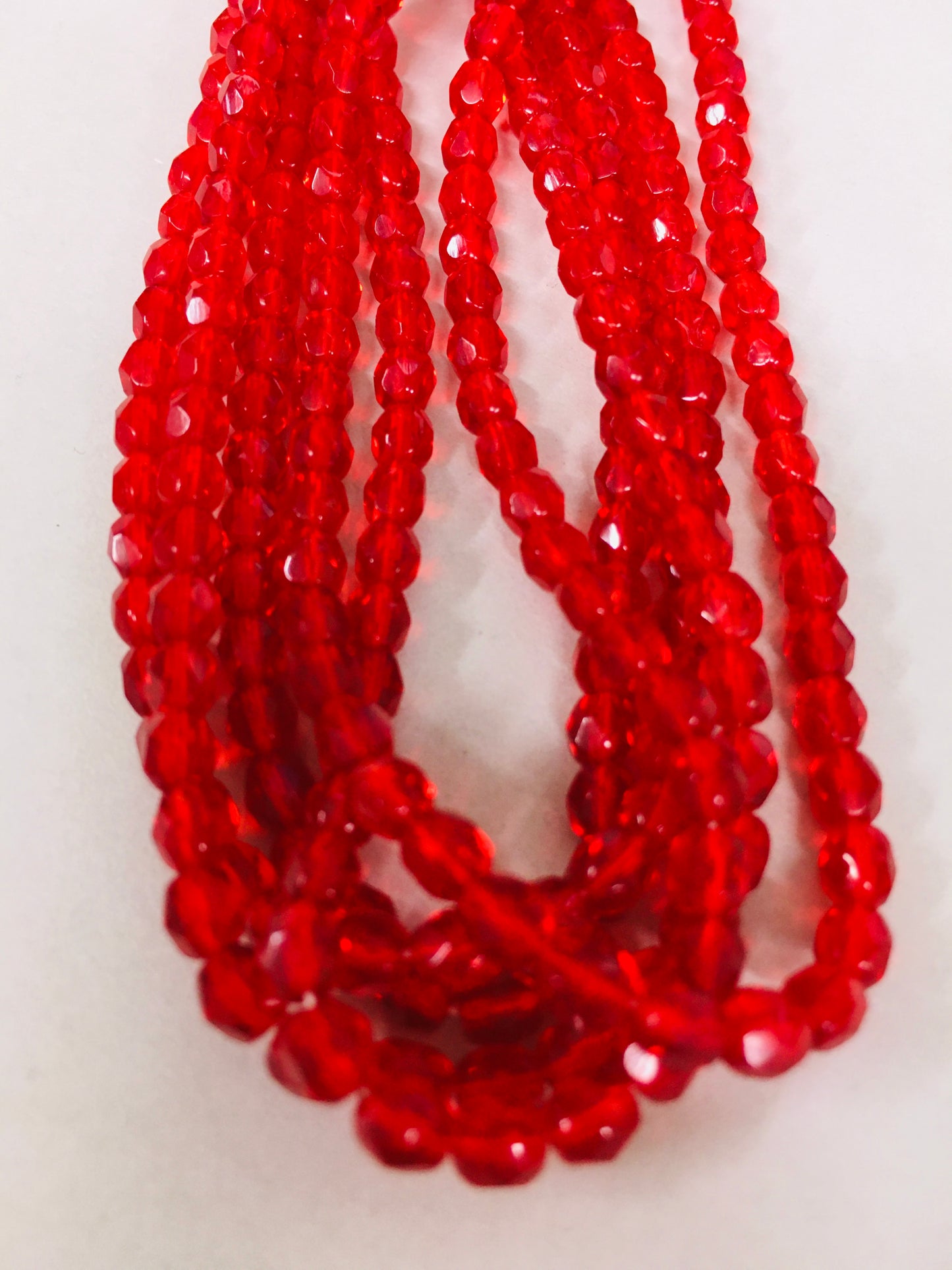 4mm Red Round Faceted Czech Strand / Redondo