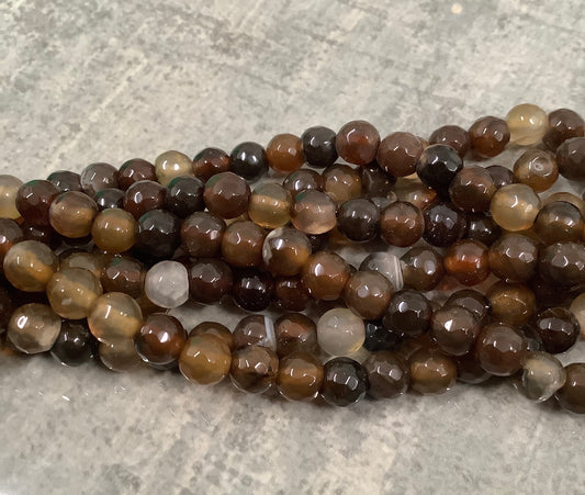 6mm Cream and Brown Agate Faceted Strand / Agata 16292