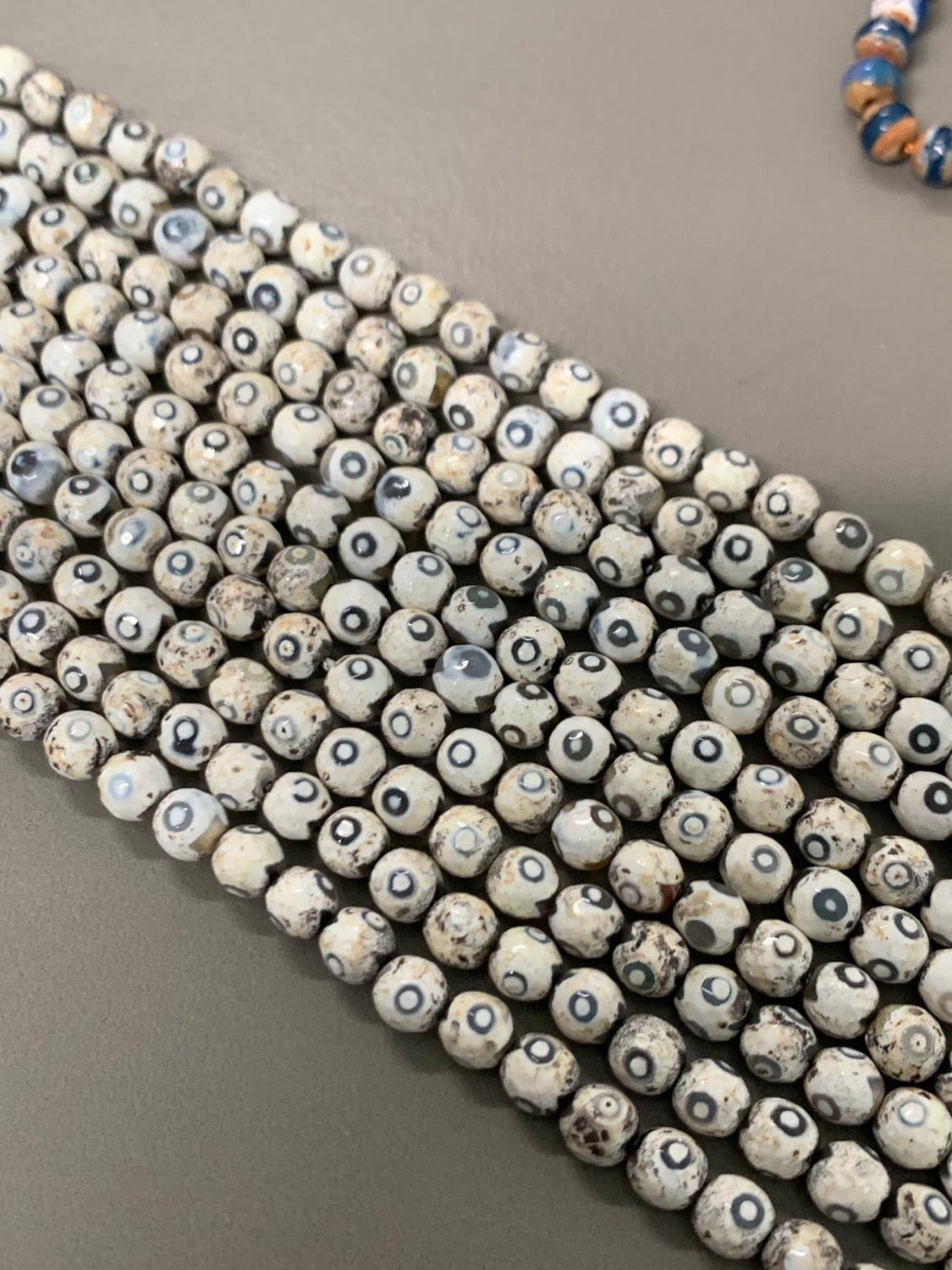 6mm Cream Circle Grey Tibetan Agate Qty 62 beads per strand 21704