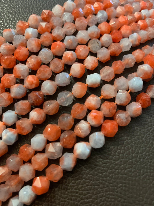 8mm Orange and White Multi Cut Gemstone  Qty 47 piece aprox 20808