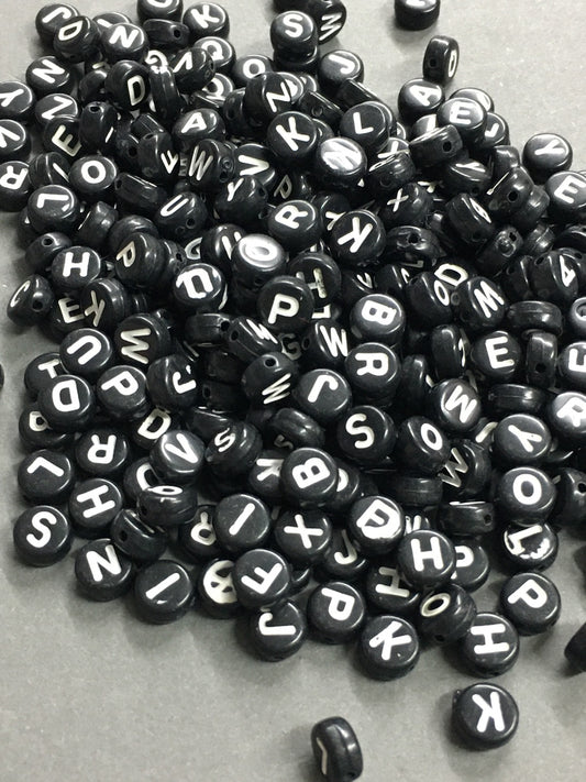 7mm Mix Round Black Letter qty 300 aprox 19006