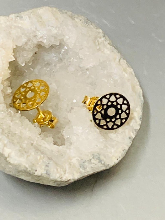 10mm Mandala Earring Post 1 pair Gold filled 15731