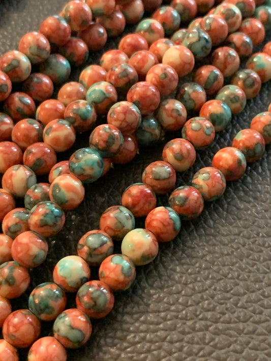 6mm Orange with blue  Gemstone qty 65 piece20740