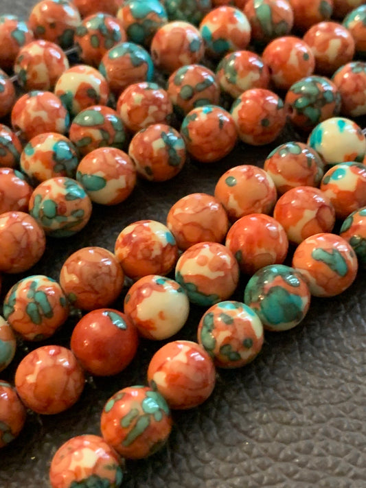 8mm Orange with blue  Gemstone qty 47 piece