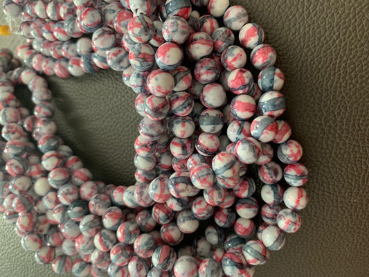 8mm Jade Blue and pink qty 48 beads 20696