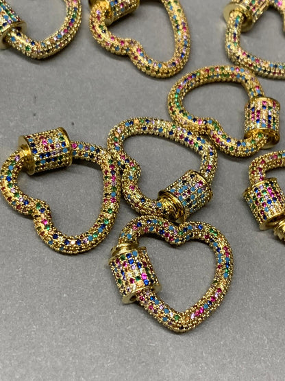 22mm Heart Lock Pave Multi / Corazon Cierre Multicolor 19672