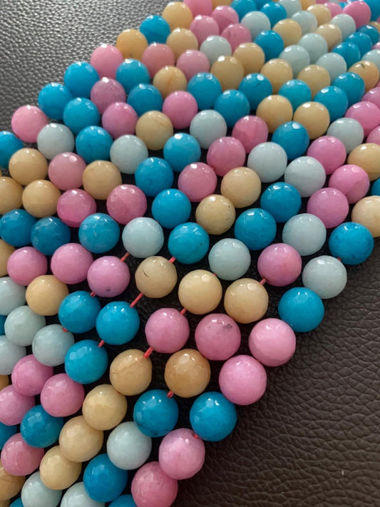 10mm Jade pink, blue, green Qty 37 beads
