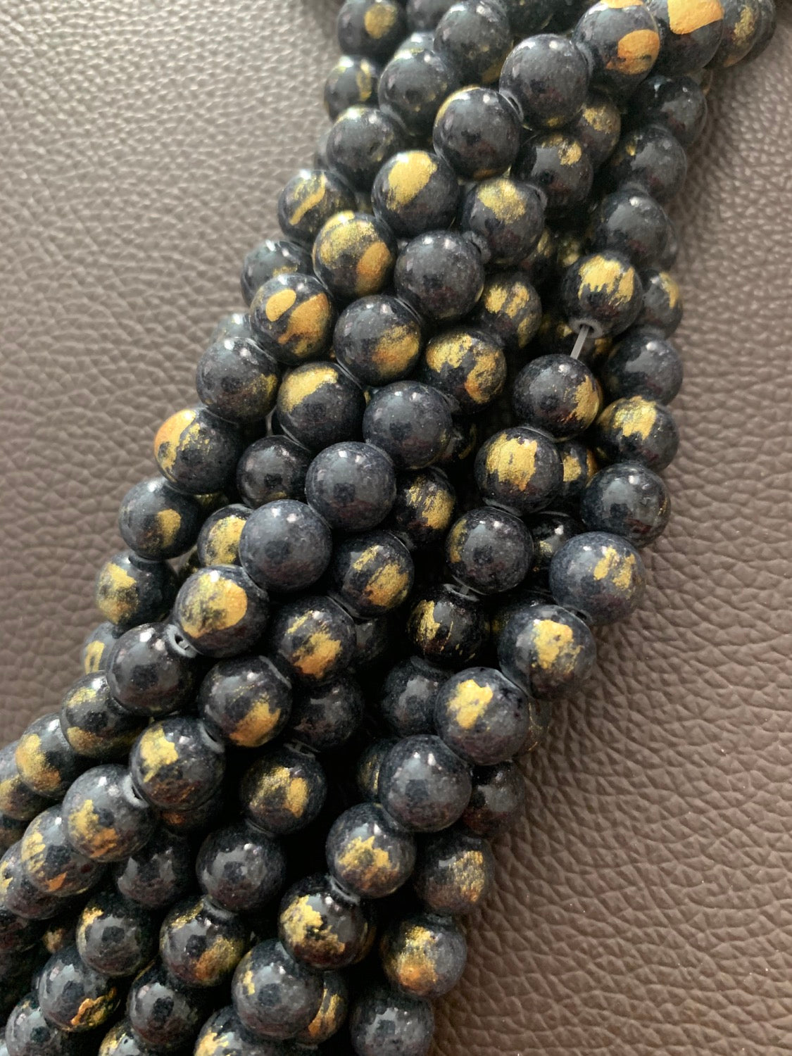 6mm  gemstone Navy with gold Qty 50 20730