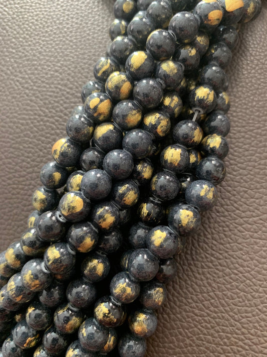 6mm  gemstone Navy with gold Qty 50 20730